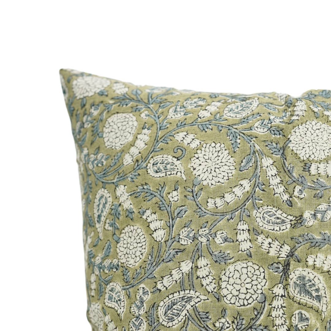 Hand Block Print Cotton Linen Pillow "Gopi" 20x20 Inch