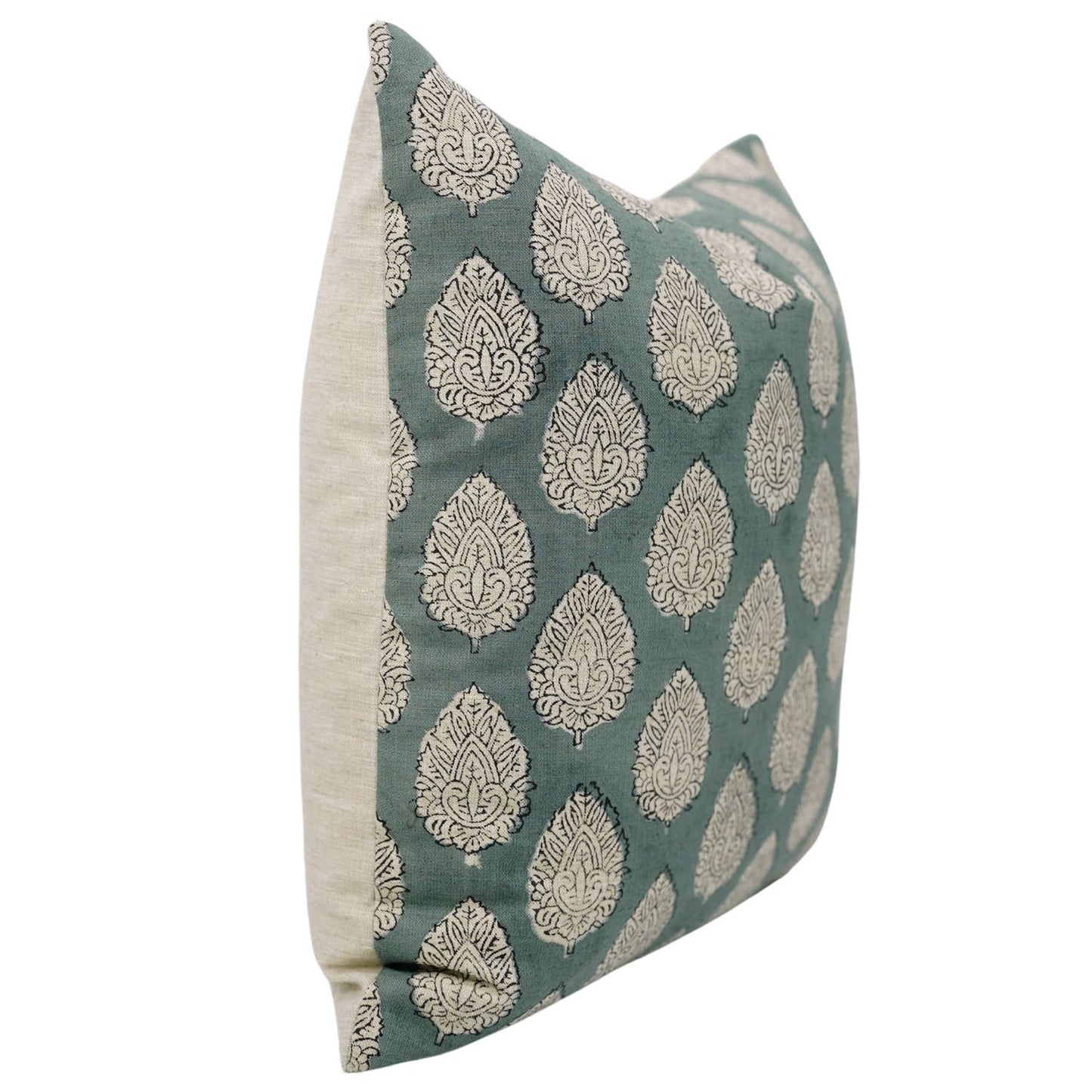 Indian Block Print Linen Blend Pillow Cover - Betal Leaf: Linen / One Side / 20X20