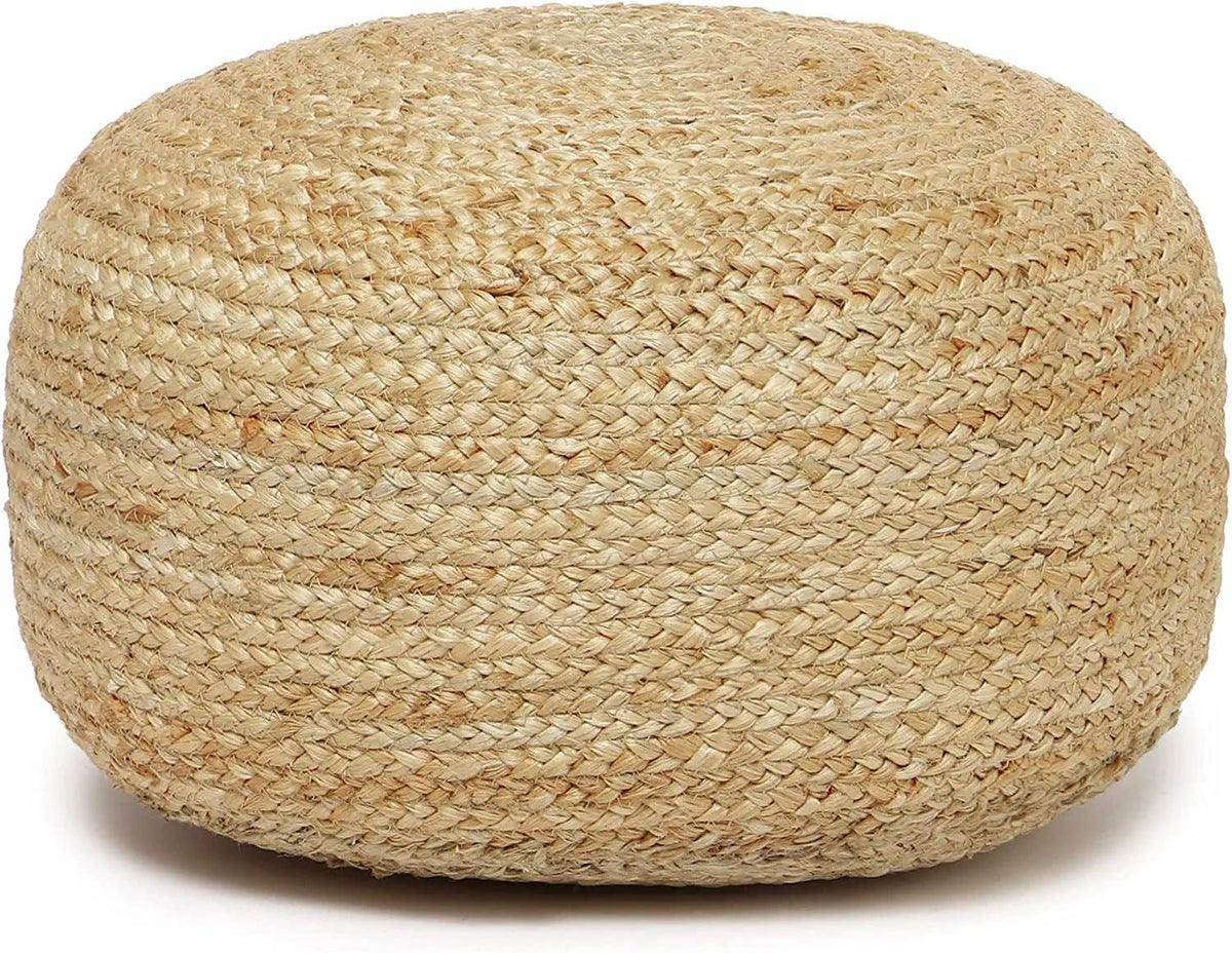 Round 100% Jute Pouf-Natural/Circular 18"x18"x10"