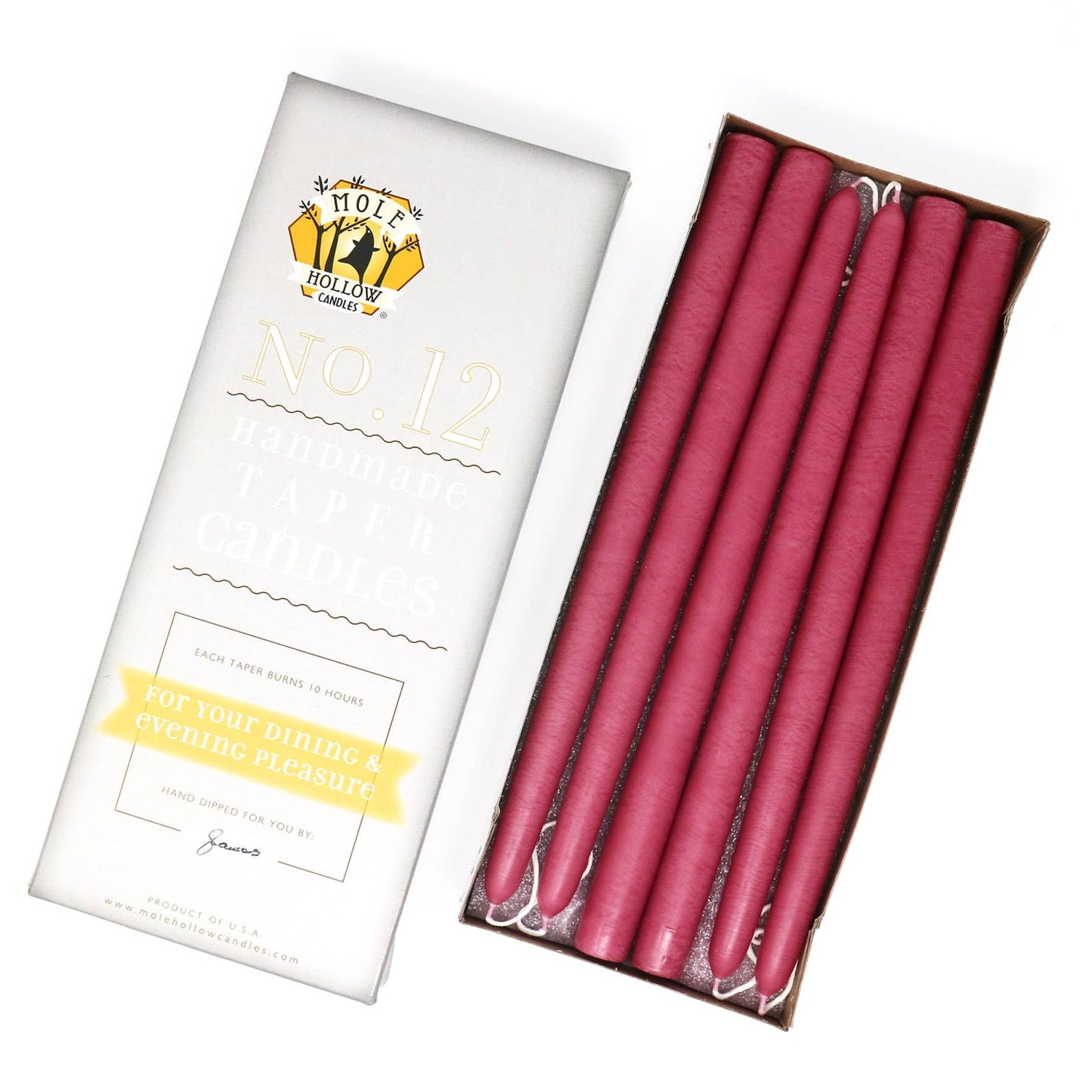 12" Hand Dipped Unscented Taper Candles - 39 Colors USA Made: Hunter Green