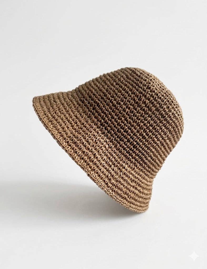 Minimalist Foldable Raffia Straw Bucket Hat 8BK6HAT01: Ivory