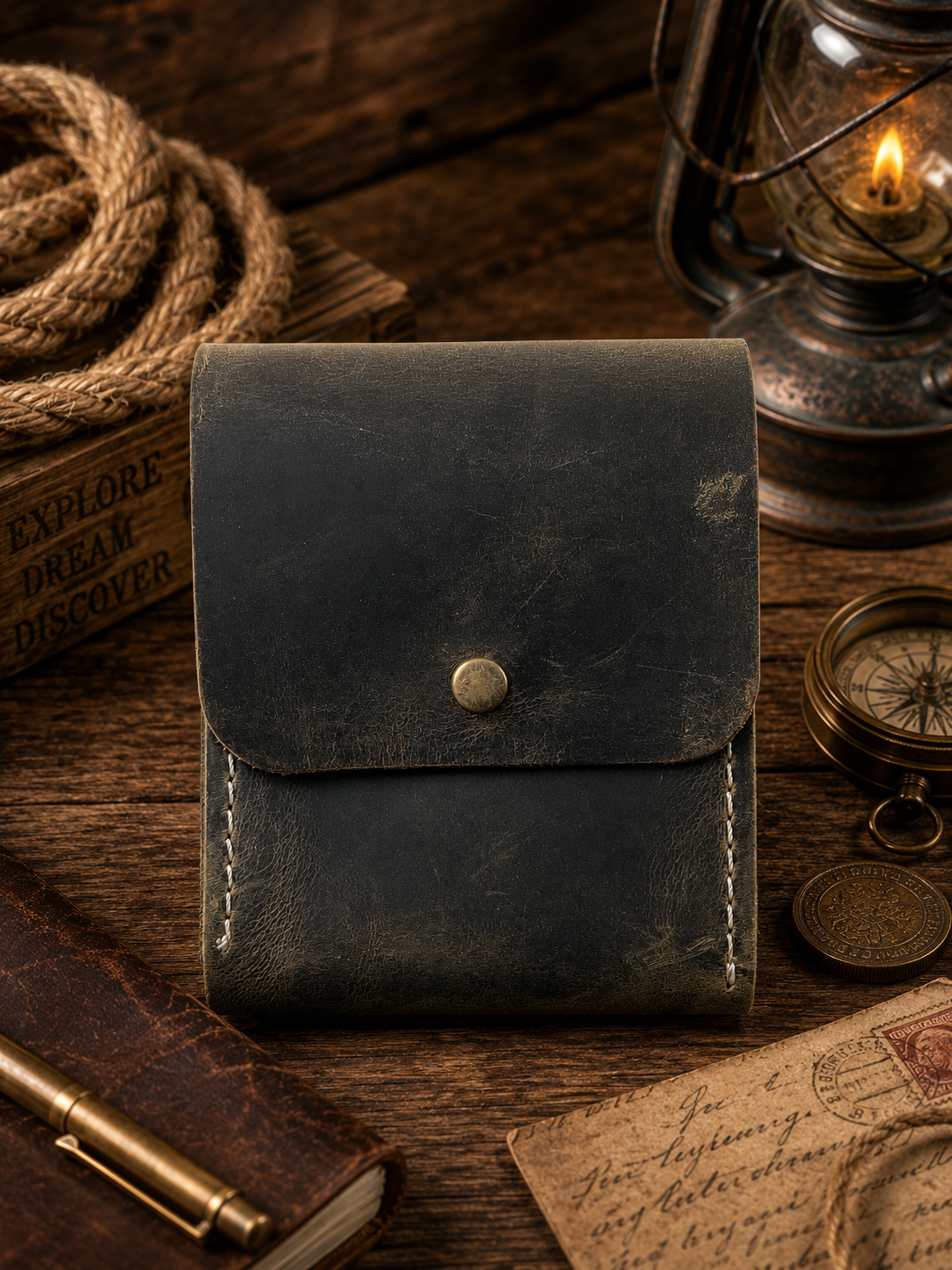 Leather Playing Card Case Holder, Poker Card Case Cover: Cognac