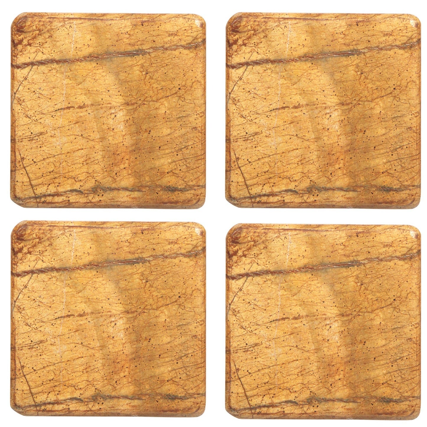 Set Of 4 4"D Rolled Edge Brown Forest Marble Coasters