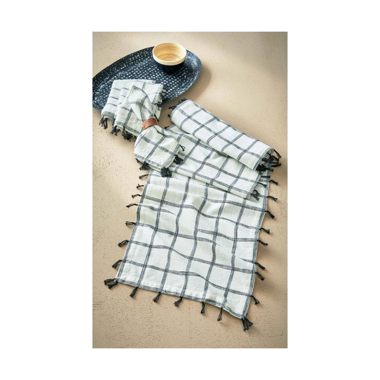 Tassel Check Napkin Set Of 4 - Black Multi / Cotton / Check