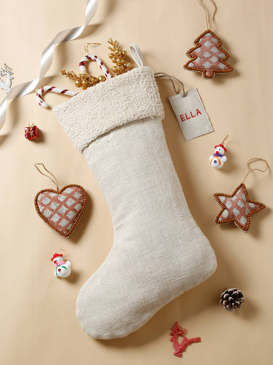 Natural Cotton Christmas Stocking | Handmade Holiday Decor