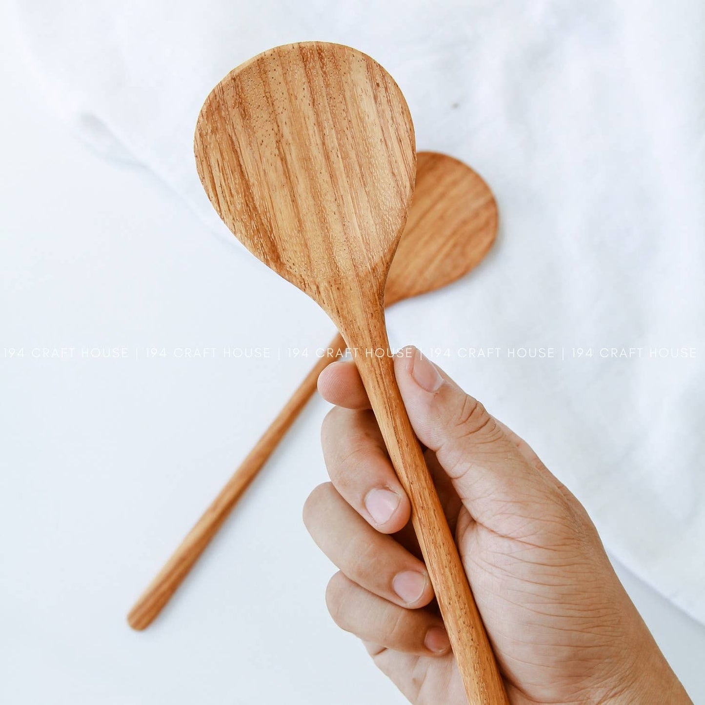 Hand Carved Wooden Salad Spoon 12" - Kitchen Serving Utensil