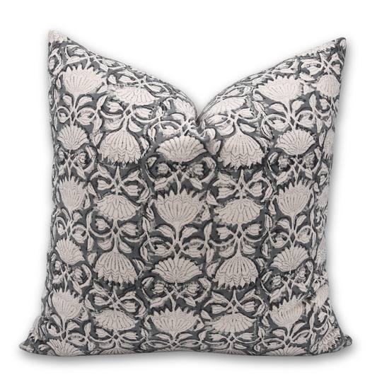 Block print duck canvas Floral Print- Down Feather Insert