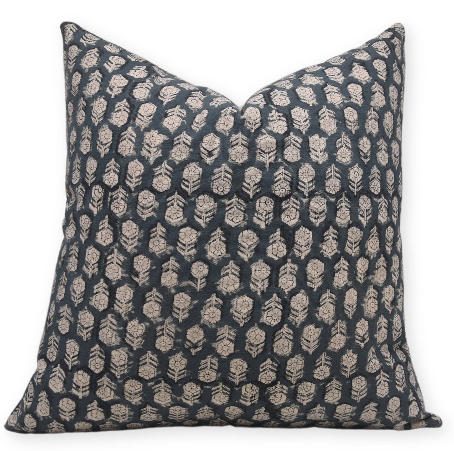 Hand Block Print duck canvas Cushion Cover - TULSI BUTI: Duck Canvas / One Side Print / 22x22 Inch / Feather Insert