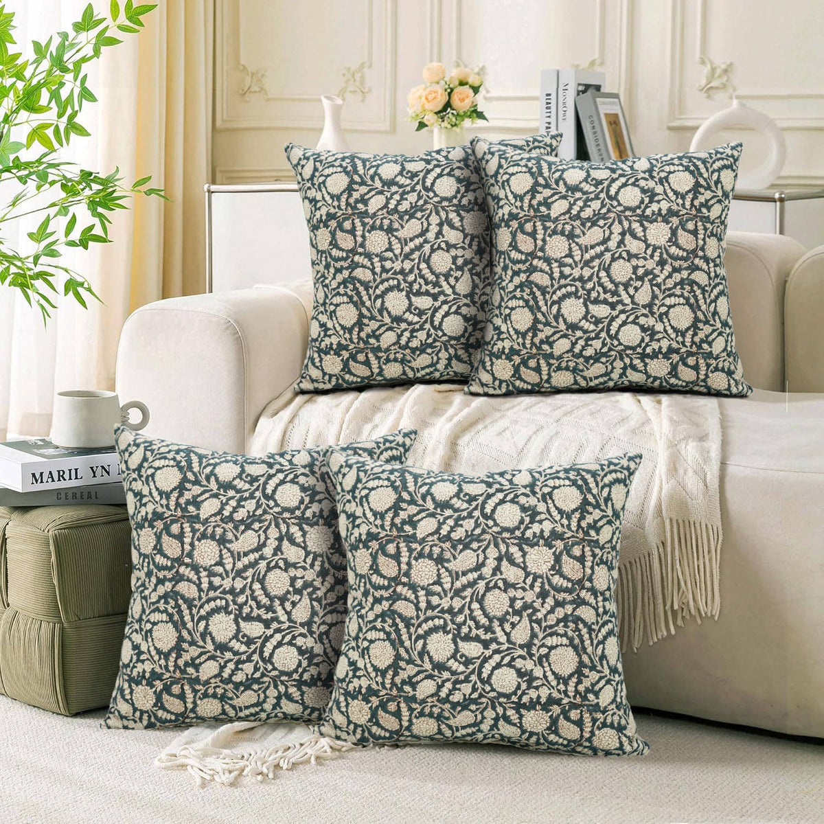 Handcrafted Block Print "Gopi" Cotton Linen Pillow 20x20 Inch