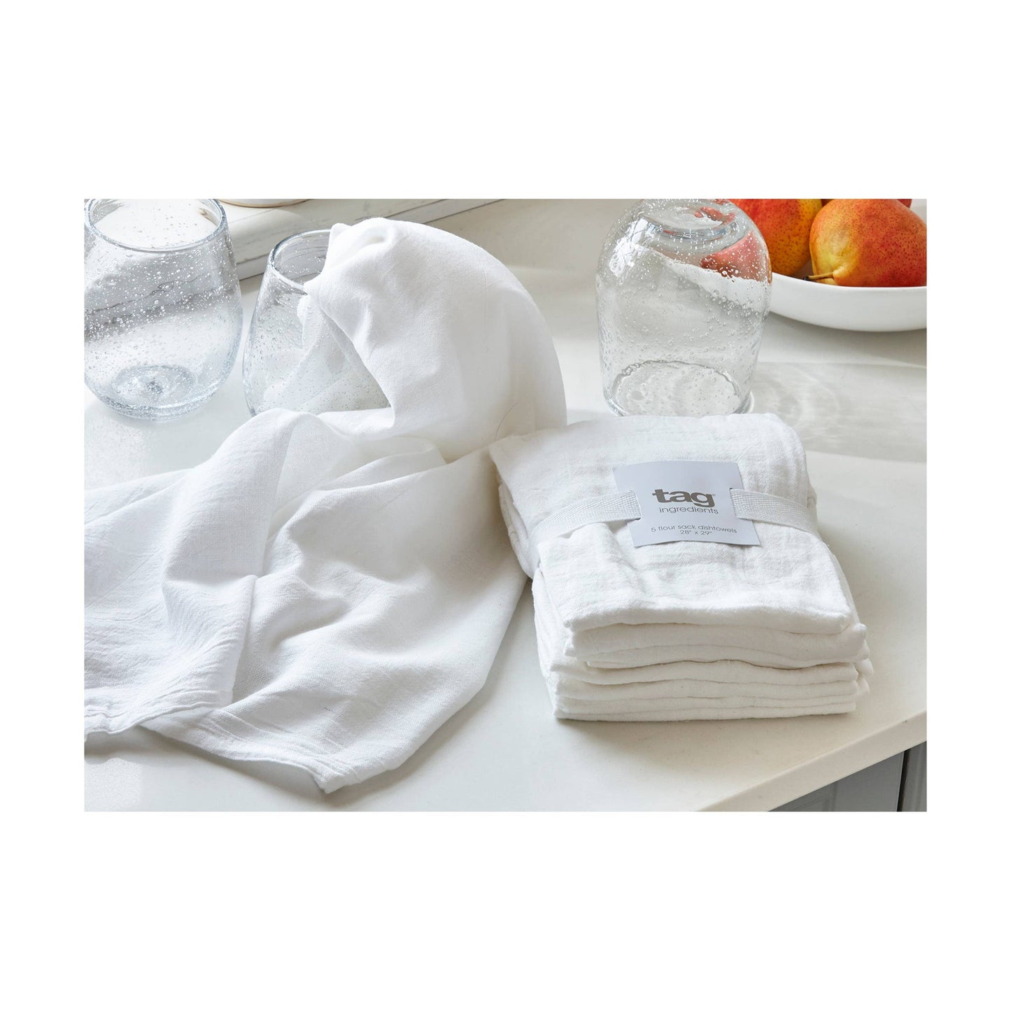 Flour Sack Dishtowels S/5 White Cotton Everyday
