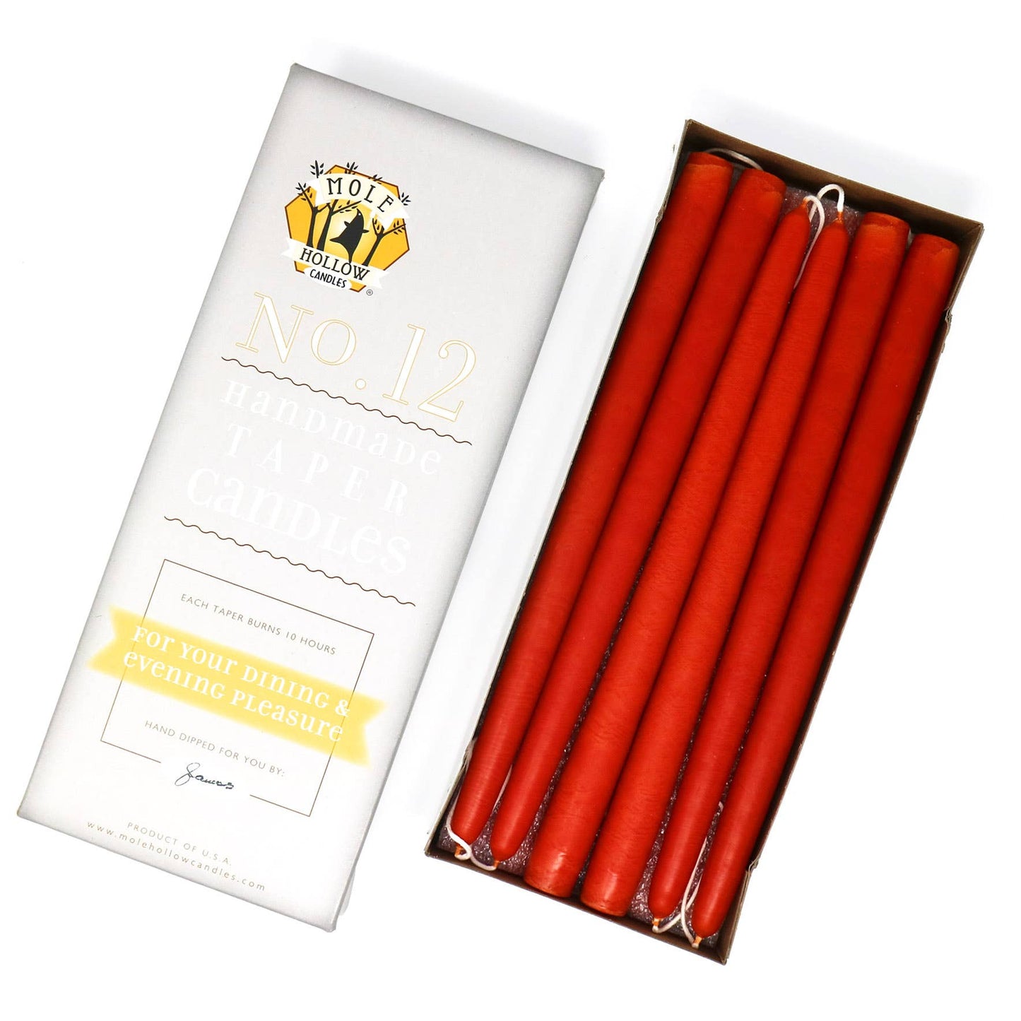 12" Hand Dipped Unscented Taper Candles - 39 Colors USA Made: Hunter Green