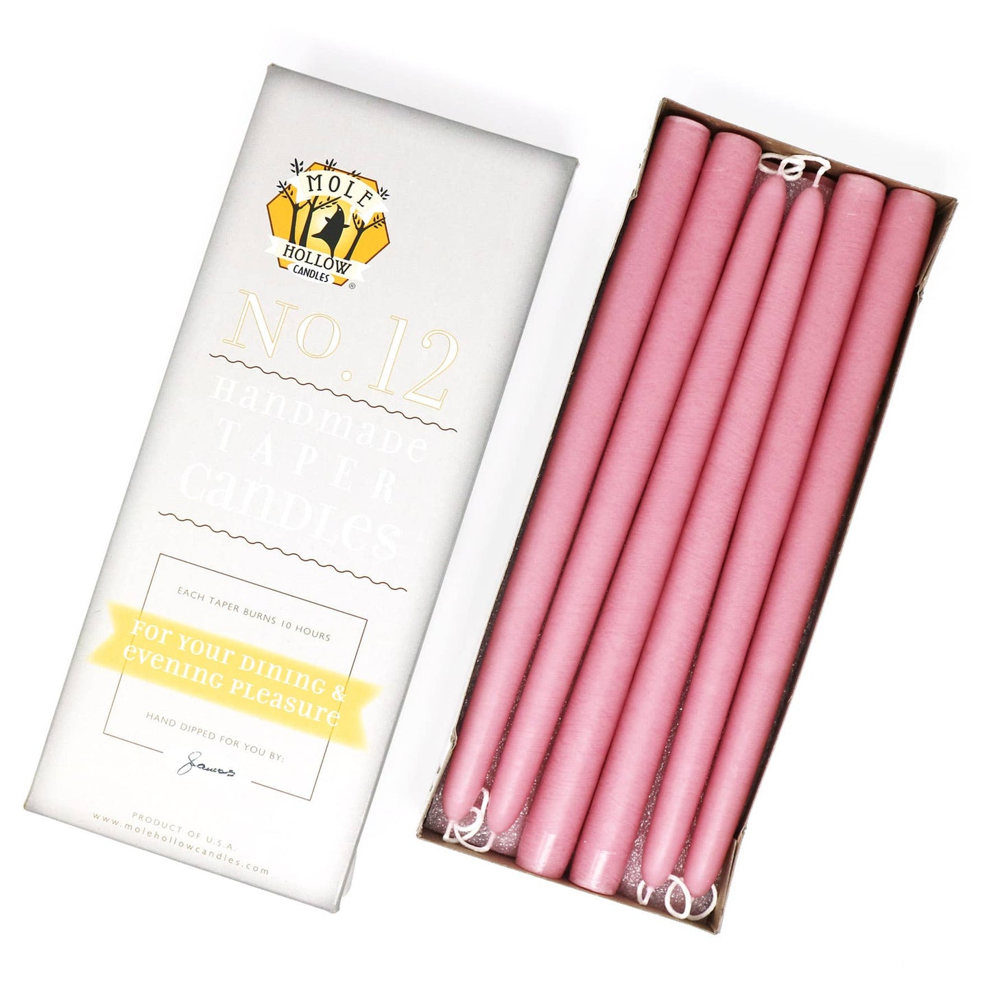 12" Hand Dipped Unscented Taper Candles - 39 Colors USA Made: Off White