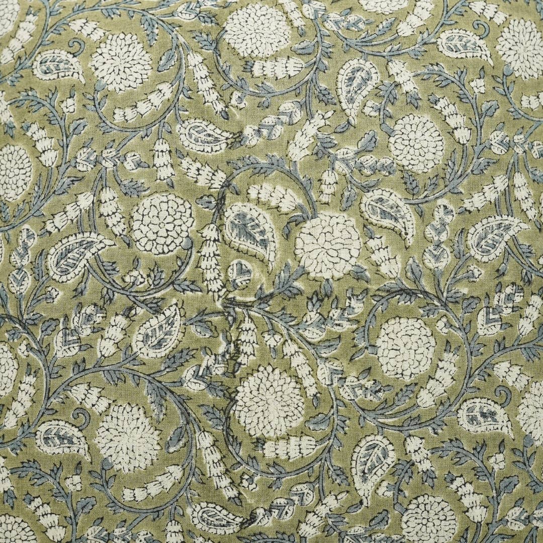 Hand Block Print Cotton Linen Pillow "Gopi" 20x20 Inch
