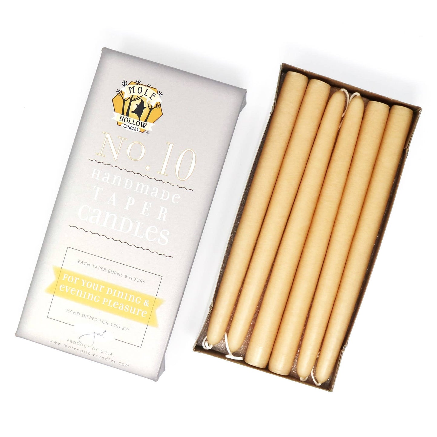 10" Hand Dipped Unscented Taper Candles - 39 Colors USA Made: Harvest Gold