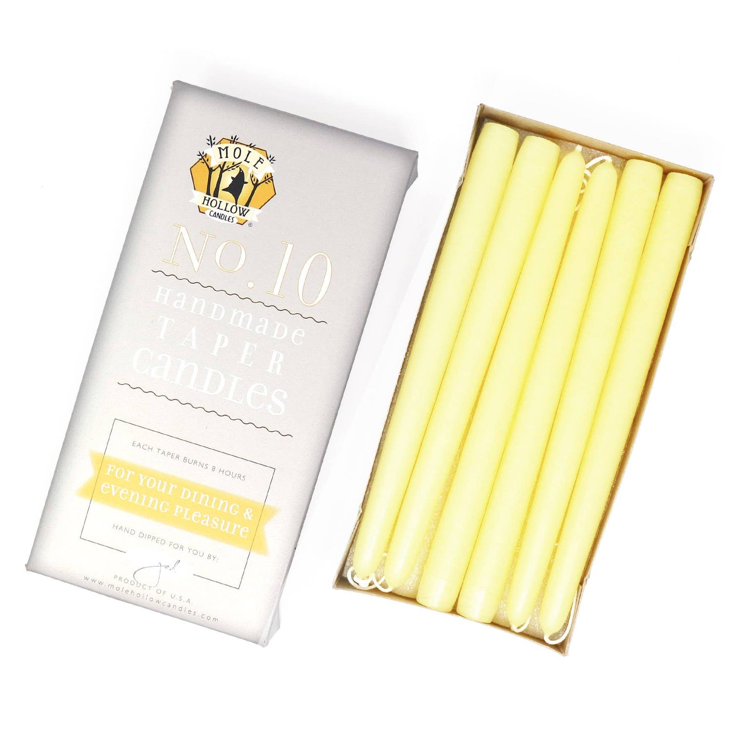 10" Hand Dipped Unscented Taper Candles - 39 Colors USA Made: Harvest Gold