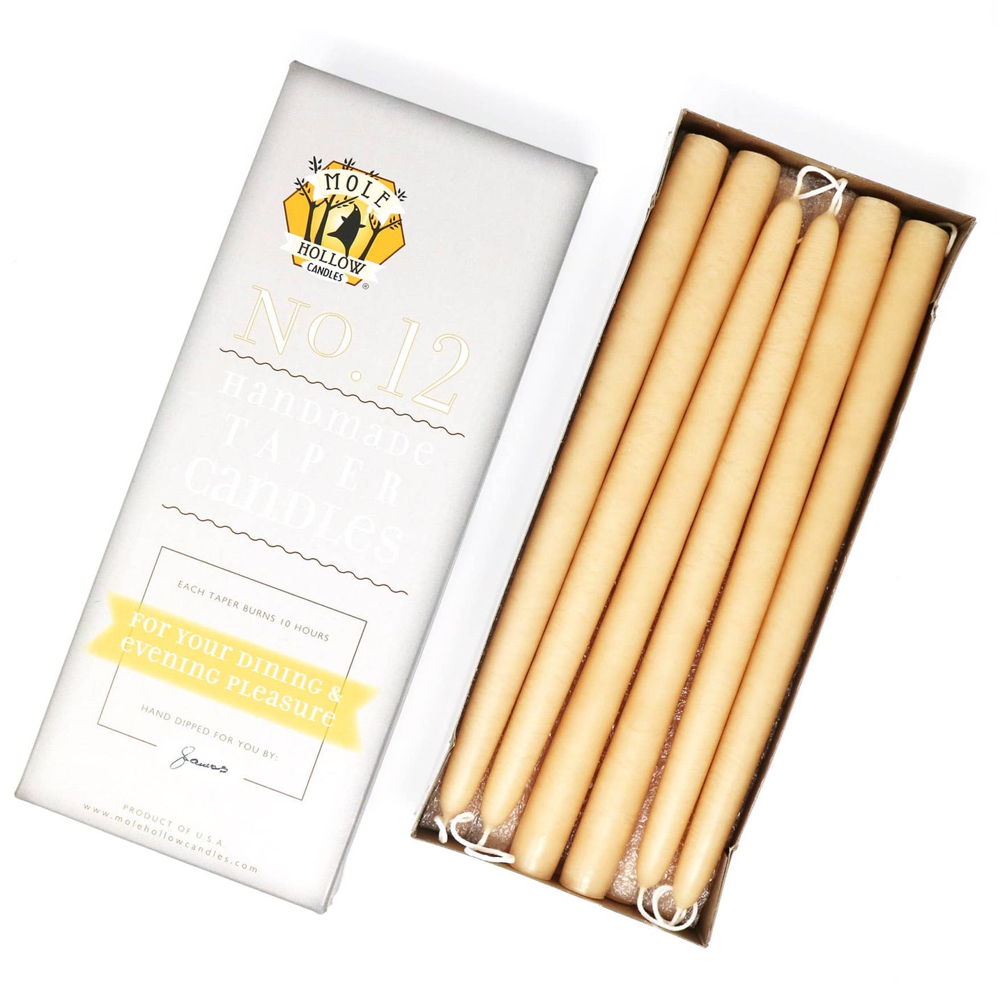 12" Hand Dipped Unscented Taper Candles - 39 Colors USA Made: Hunter Green