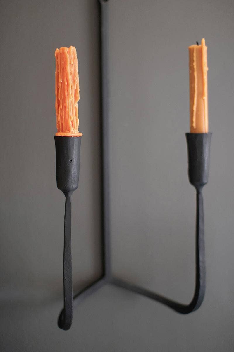 FORGED-IRON DOUBLE TAPER WALL SCONCE: Black / Forged Iron