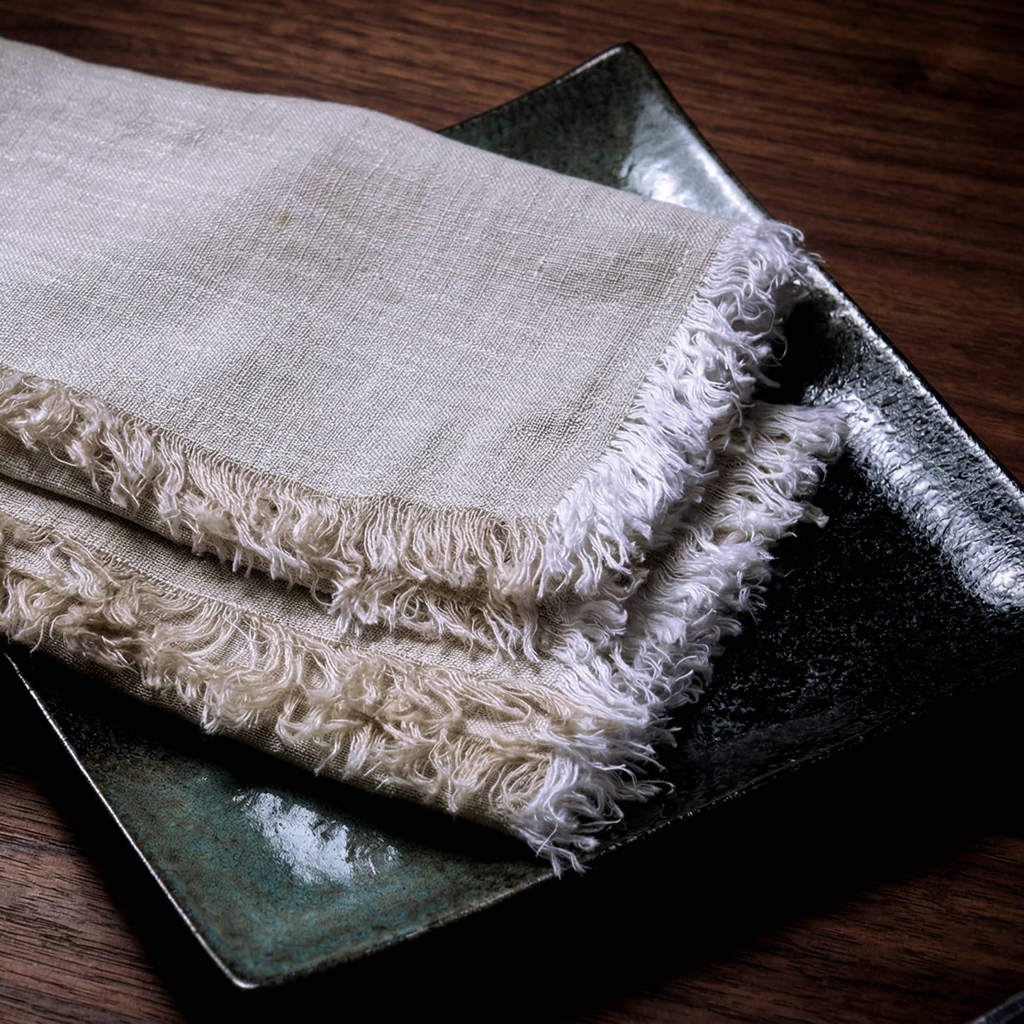 Fringed Raw Edge Pure French Linen Napkins Set of 4 -Natural