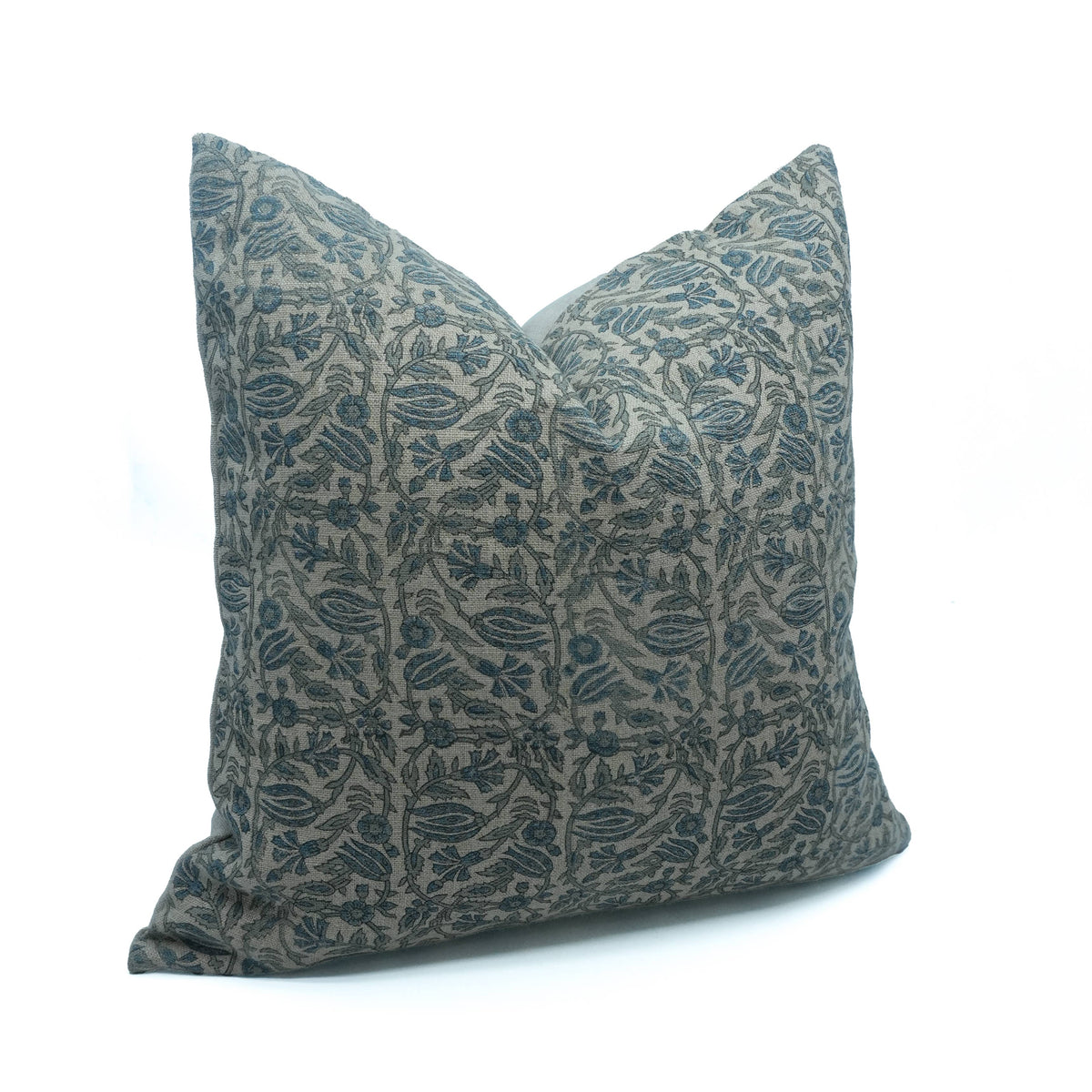 Floral Block Print Thick Linen Home Pillow Cover-Manjusha: Thick Linen / One Side / 20X20