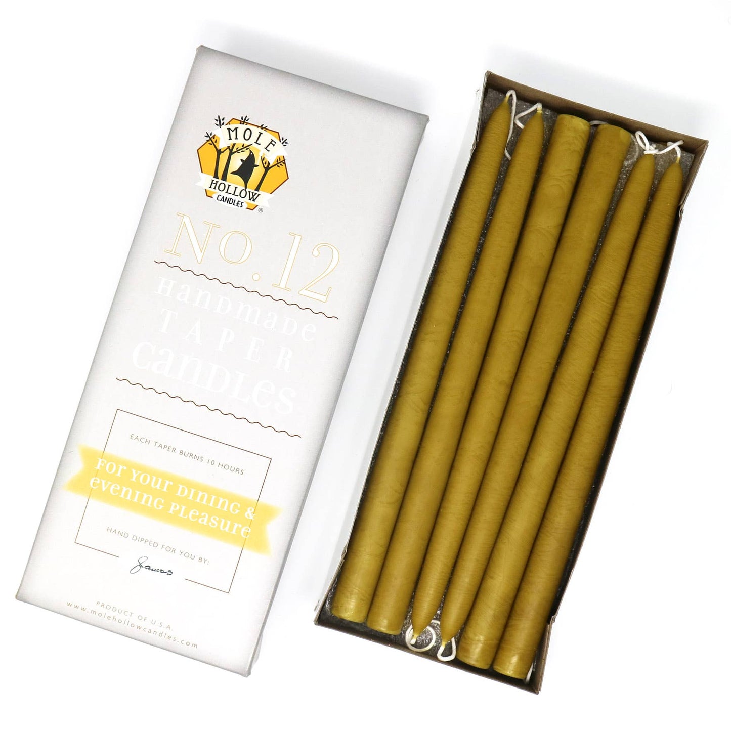 12" Hand Dipped Unscented Taper Candles - 39 Colors USA Made: Off White