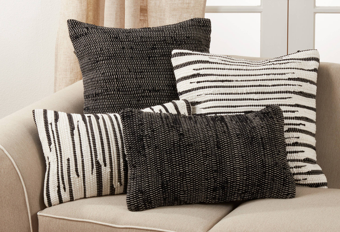 Throw Pillow With Chindi Design: Black / Cover Only / 22"