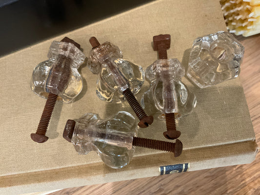 Set of 5 vintage small glass knobs