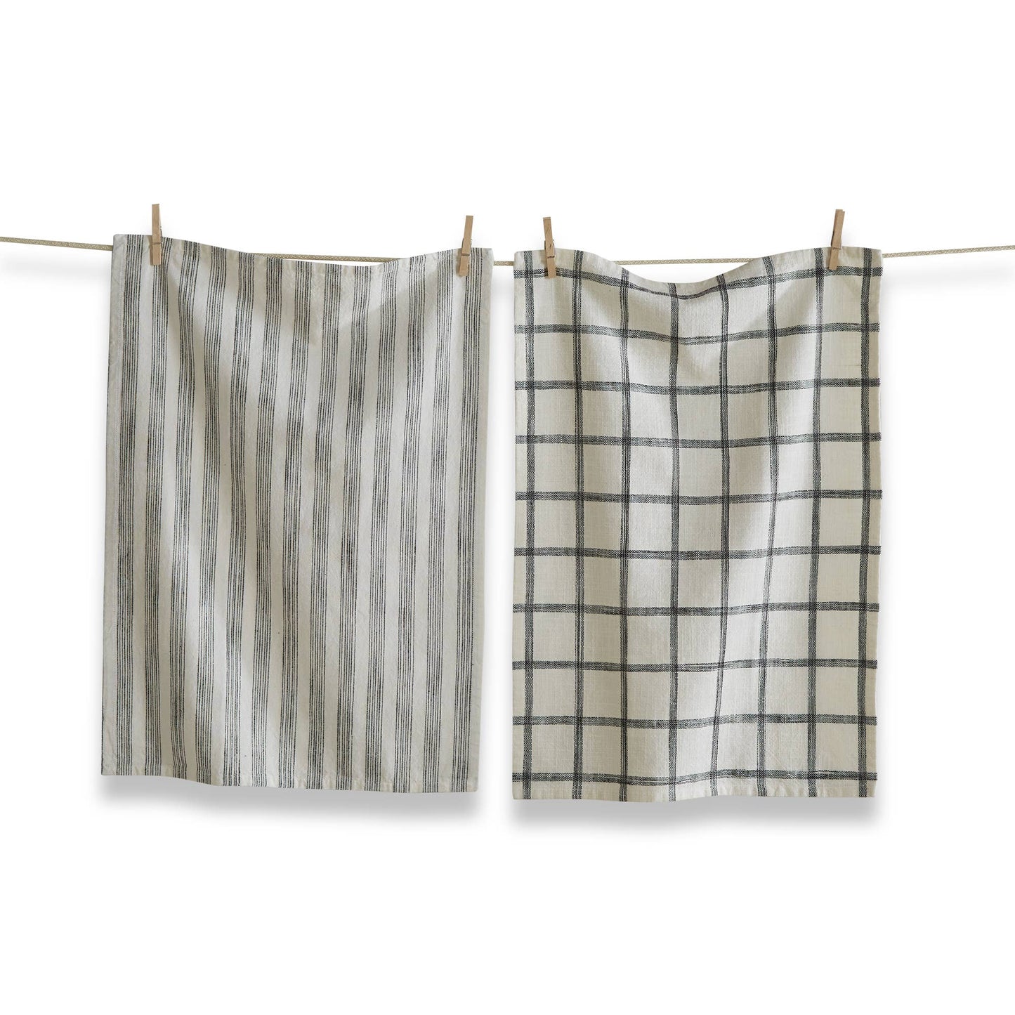 Check & Stripe Dishtowel Set of 2 BlackCotton Everyday: Black Multi / Cotton / Check and Stripe