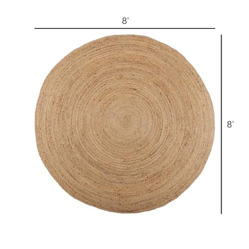 Round Area Rug 8 Feet Braided Natural Jute Rug: Natural / Circular 8'x8'