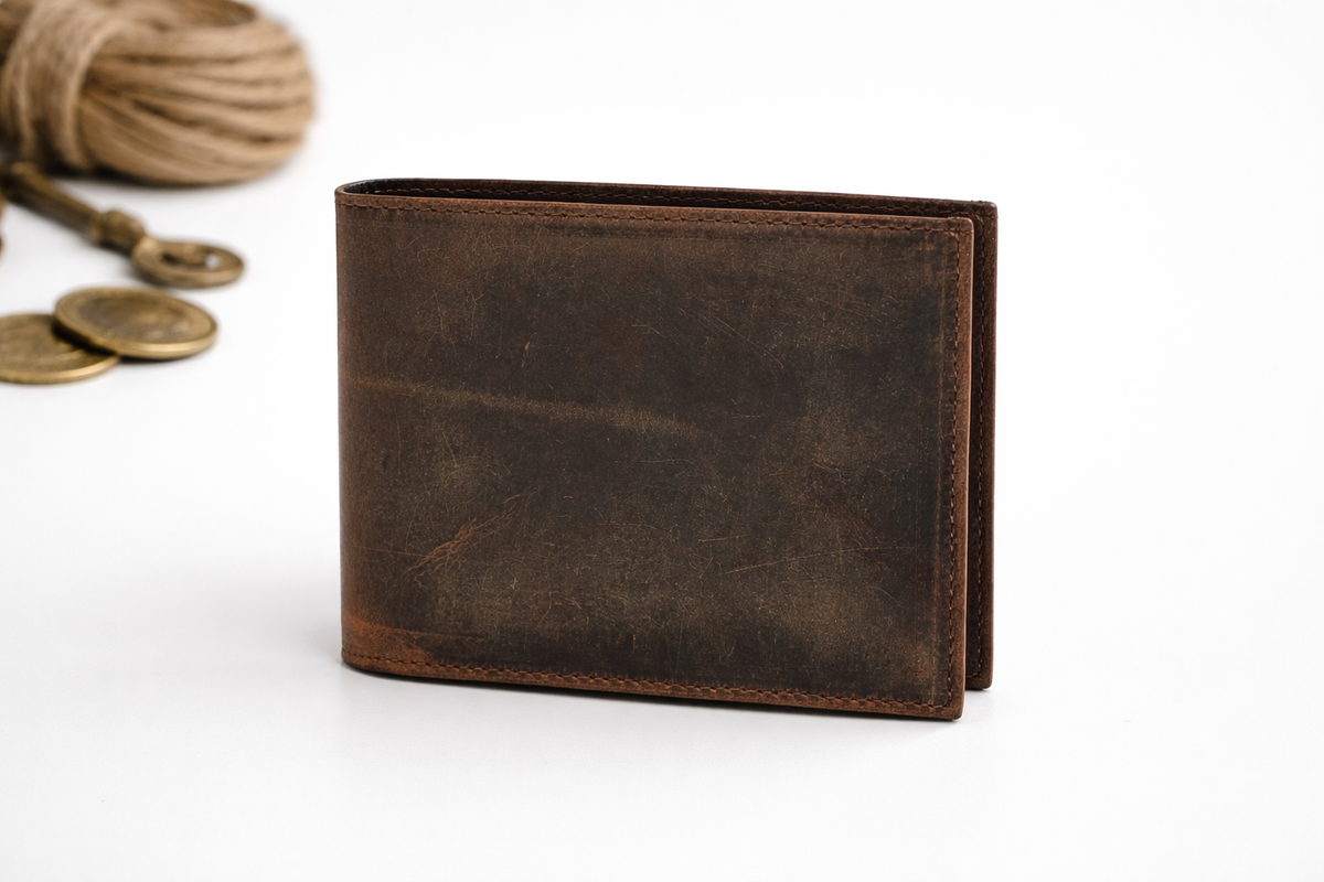 Full Grain Leather Wallet, Leather Bifold Mens Wallet: Brown