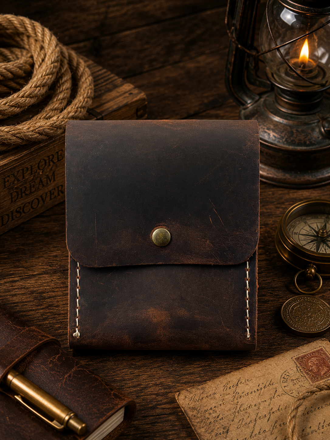 Leather Playing Card Case Holder, Poker Card Case Cover: Khaki Green