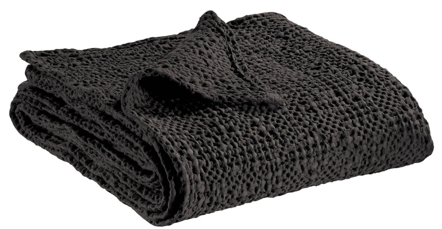 French 100% Stonewashed Cotton Throw 140 x 200. Black