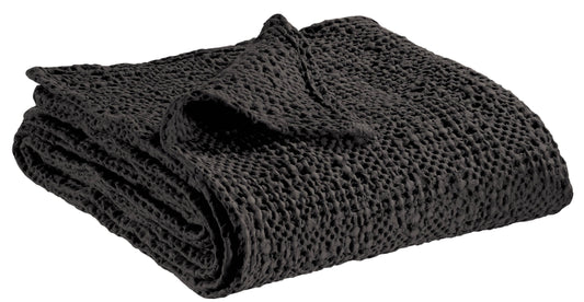 French 100% Stonewashed Cotton Throw 140 x 200. Black