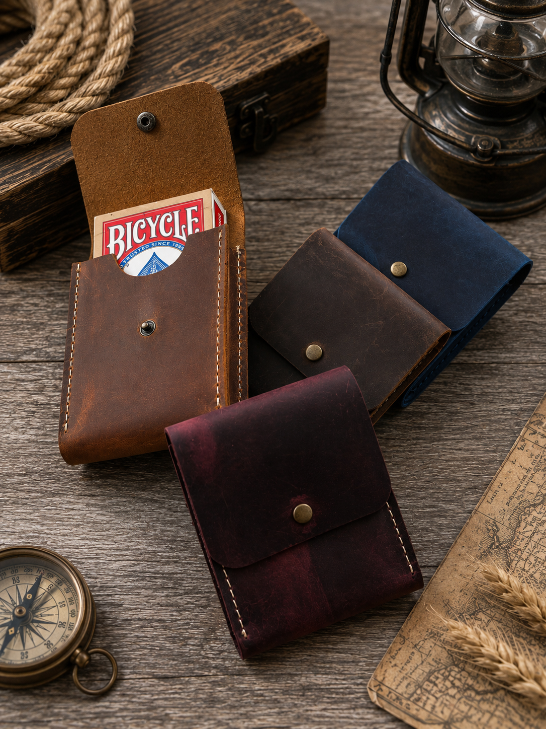 Leather Playing Card Case Holder, Poker Card Case Cover: Cognac