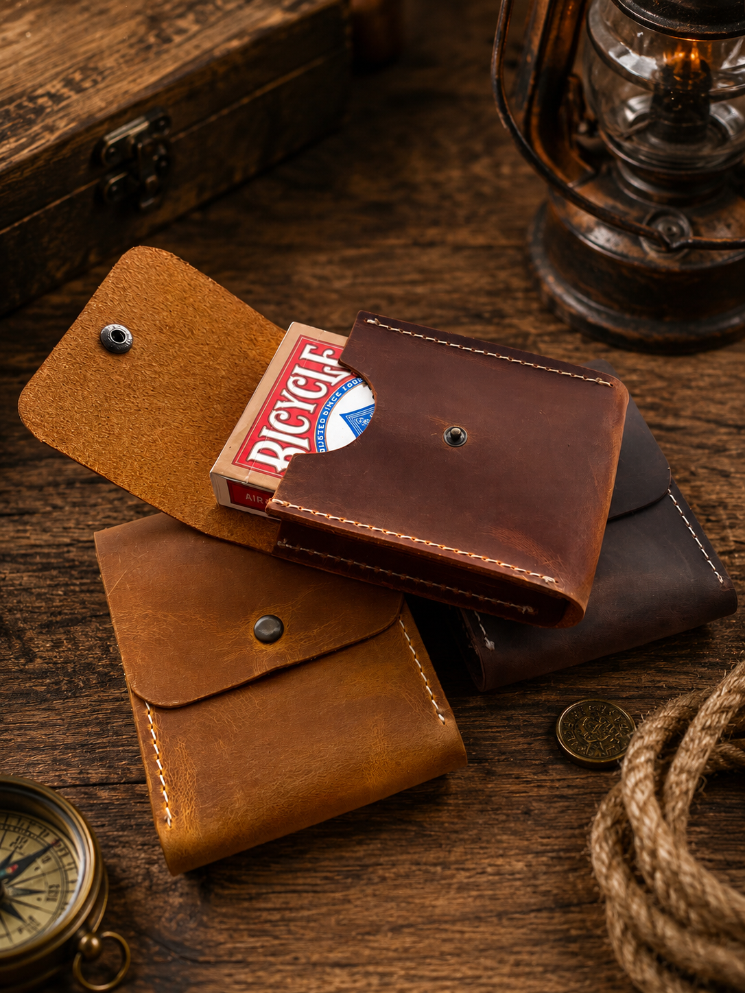 Leather Playing Card Case Holder, Poker Card Case Cover: Vintage Yellow