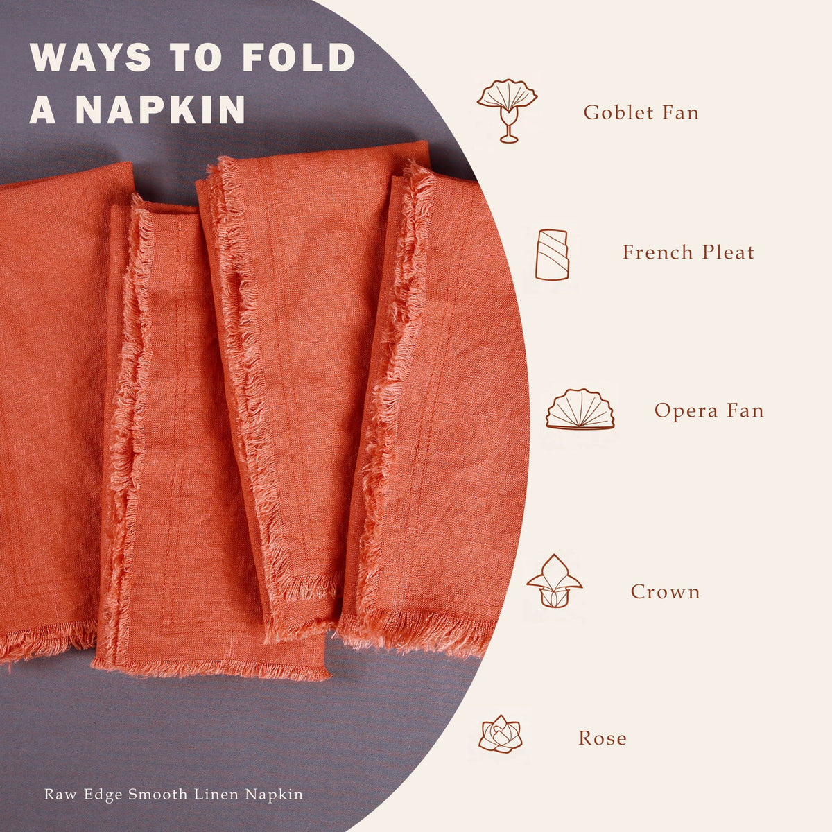Fringed Raw Edge Pure French Linen Napkins Set of 4 - orange