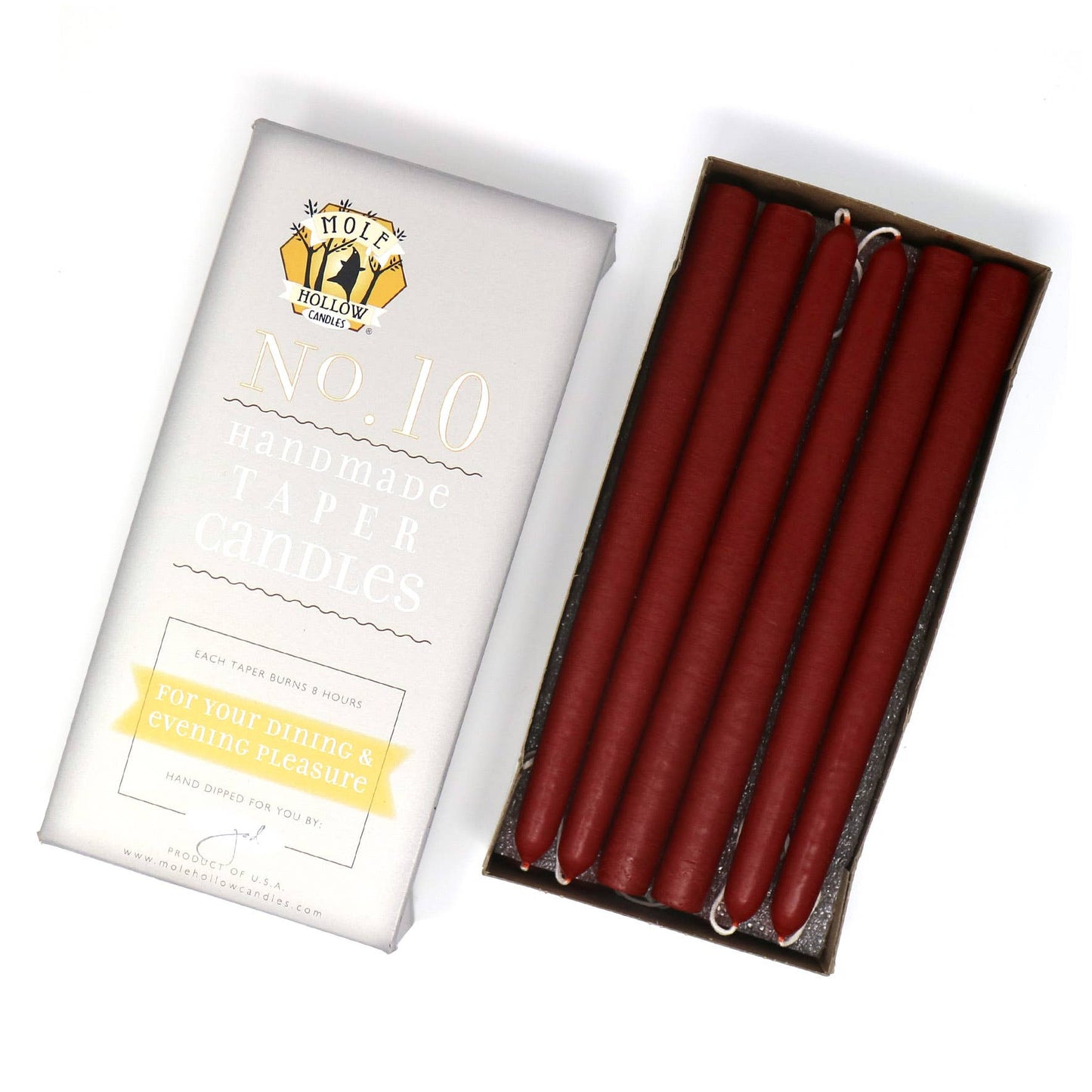 10" Hand Dipped Unscented Taper Candles - 39 Colors USA Made: Harvest Gold