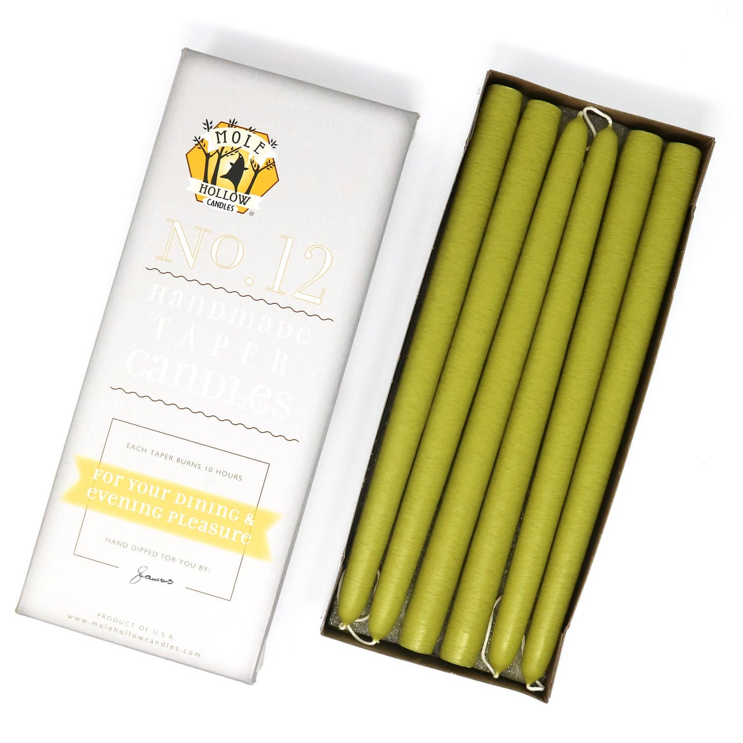 12" Hand Dipped Unscented Taper Candles - 39 Colors USA Made: Hunter Green