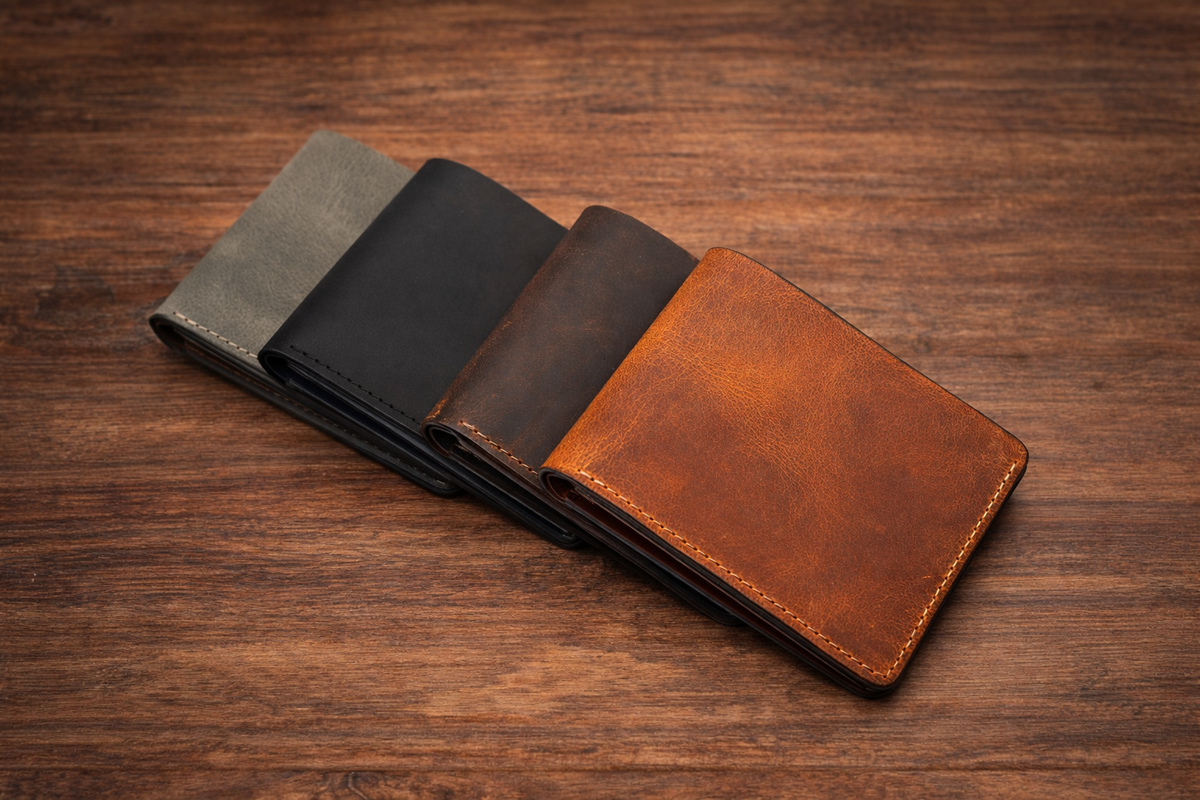 Men’s Full-Grain Crazy Leather Bifold Wallet Premium Leather: Light Brown