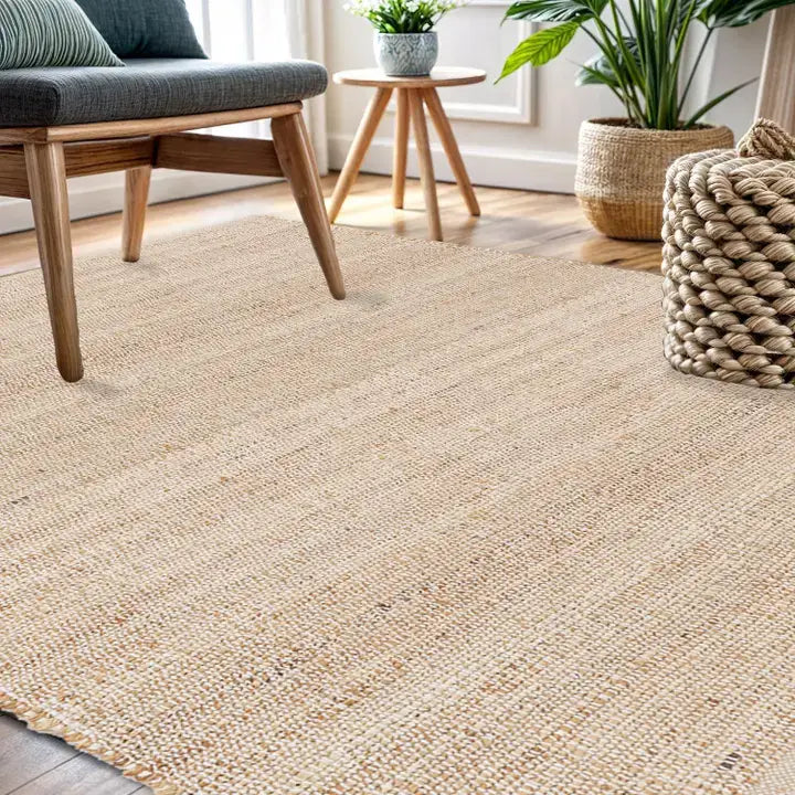 · REDEARTH · Jute Cotton Area Rug - 8'x10' Rectangular Rug, Sustainable Handwoven, Non-Shedding, Soft & Durable – Reversible, Neutral Tones for Home Décor in Living Room, Dining Room, Bedroom