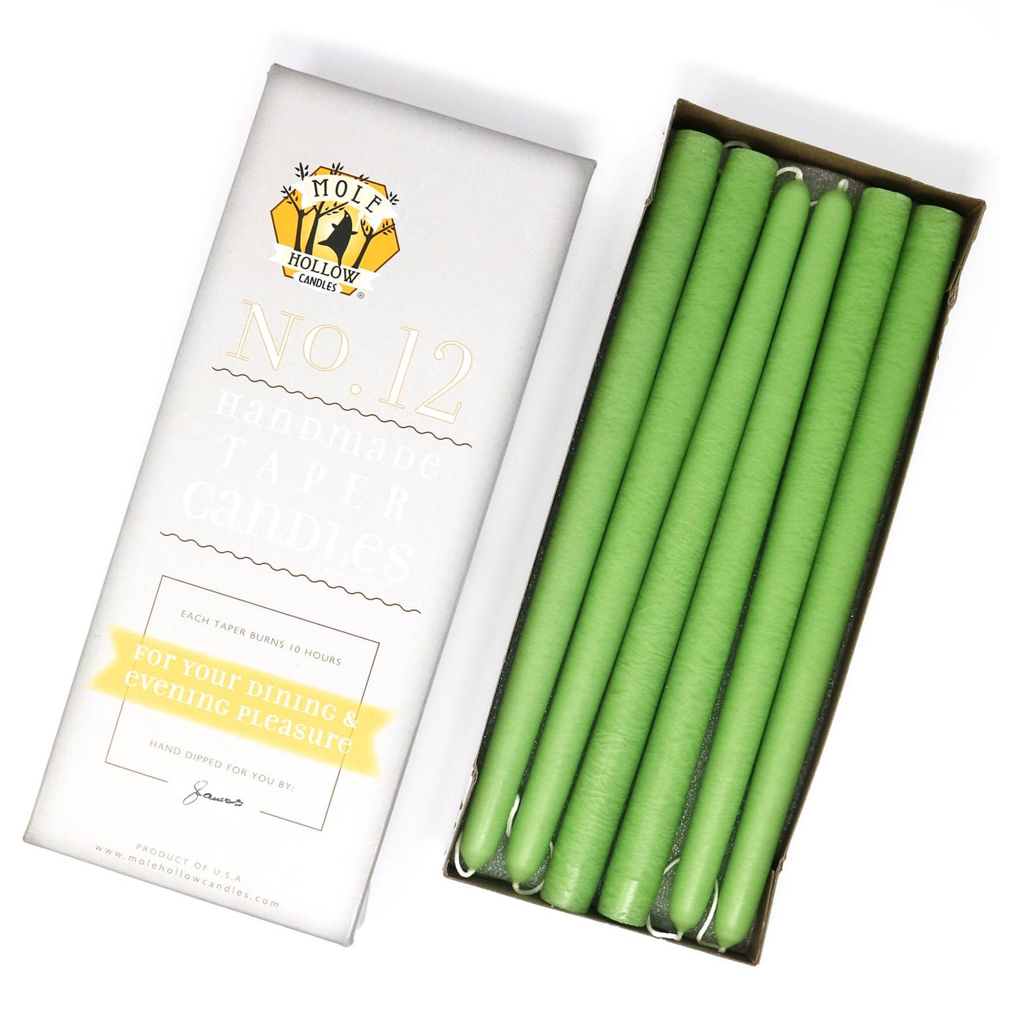 12" Hand Dipped Unscented Taper Candles - 39 Colors USA Made: Hunter Green