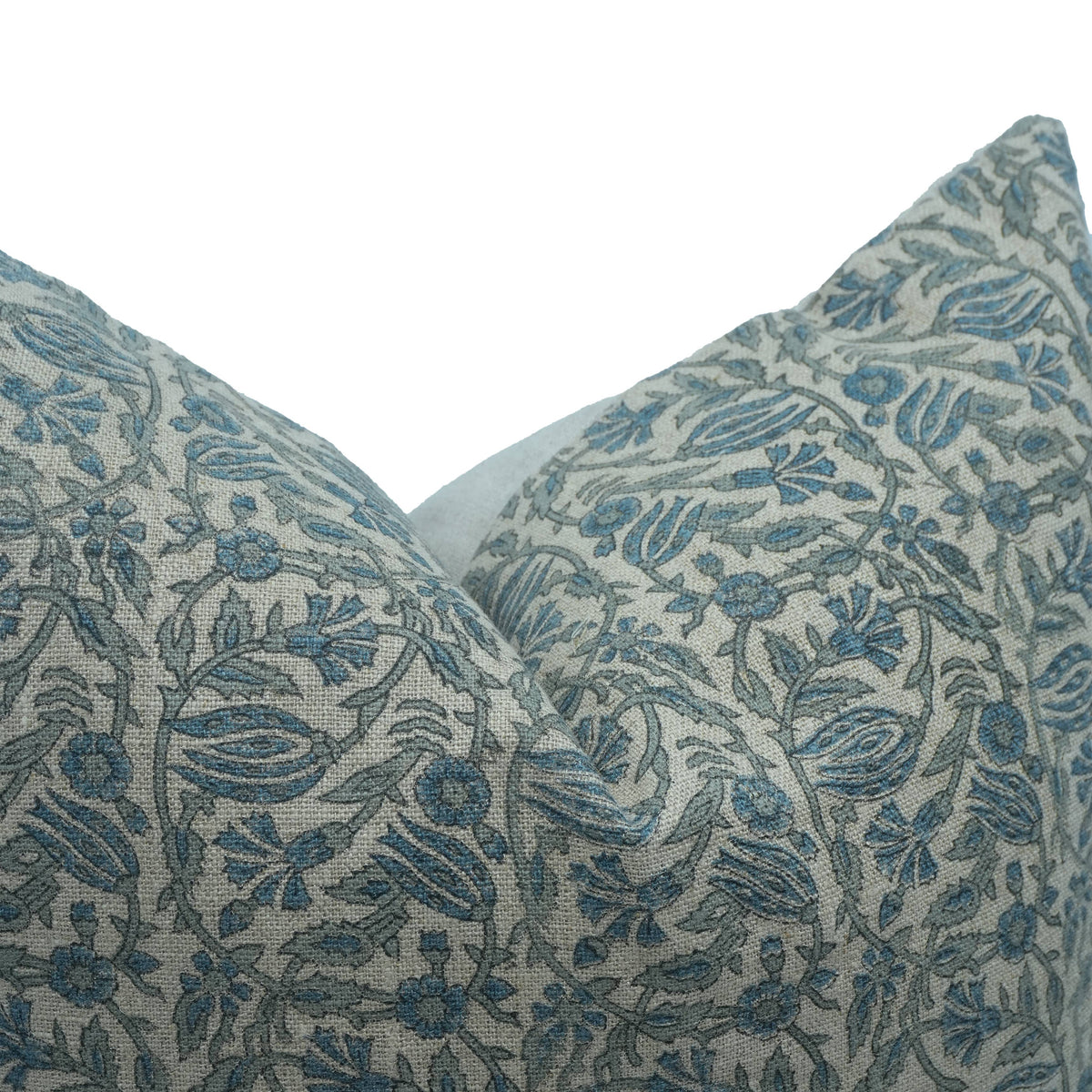 Floral Block Print Thick Linen Home Pillow Cover-Manjusha: Thick Linen / One Side / 20X20