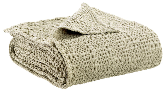 French 100% Stonewashed Cotton Blanket 140x200” Celery