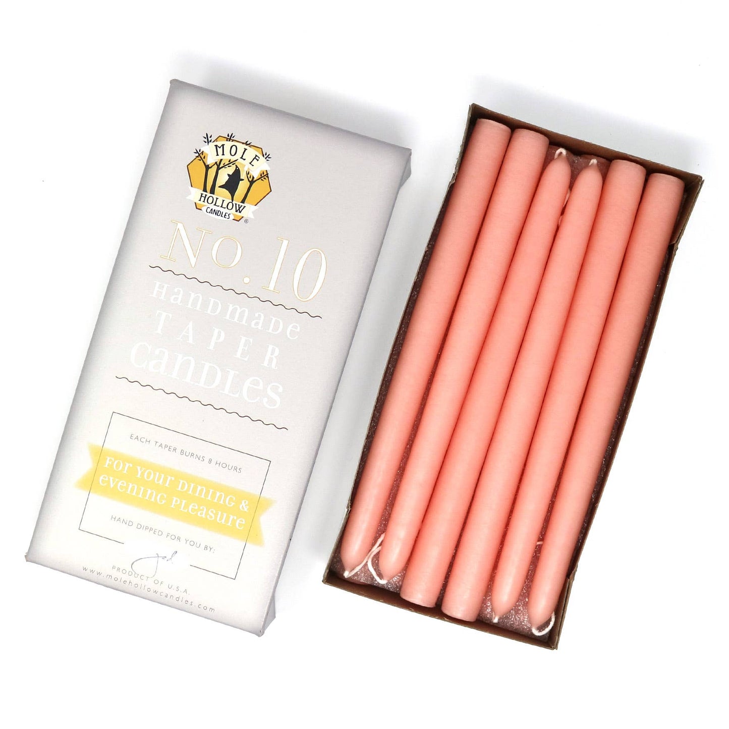10" Hand Dipped Unscented Taper Candles - 39 Colors USA Made: Harvest Gold