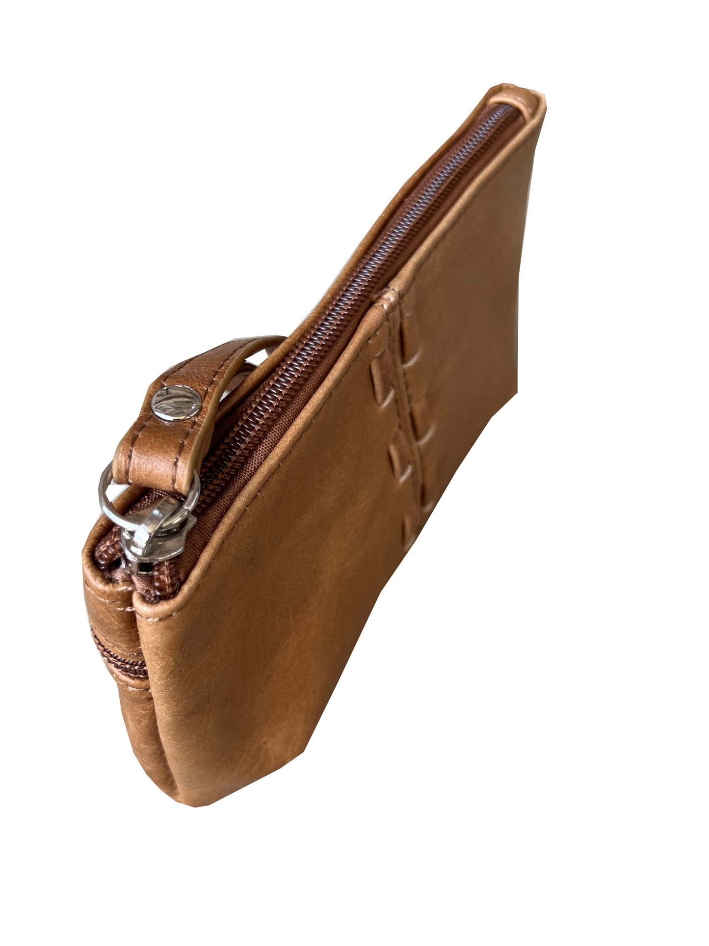 Light brown leather cosmetic case or clutch