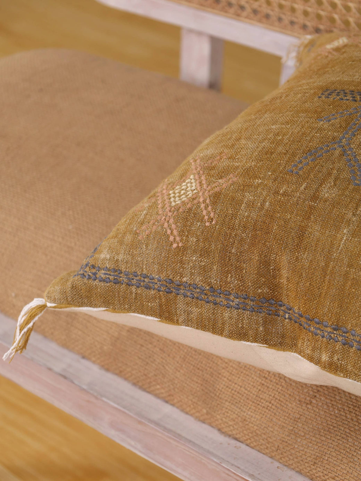 20x20 Square Boho Embroidered Linen Pillow