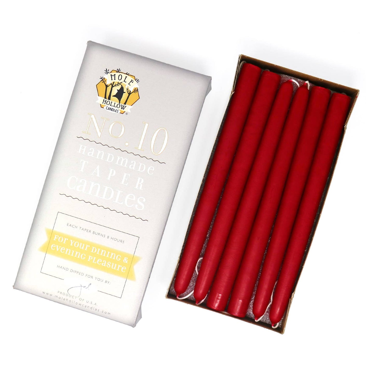 10" Hand Dipped Unscented Taper Candles - 39 Colors USA Made: Off White
