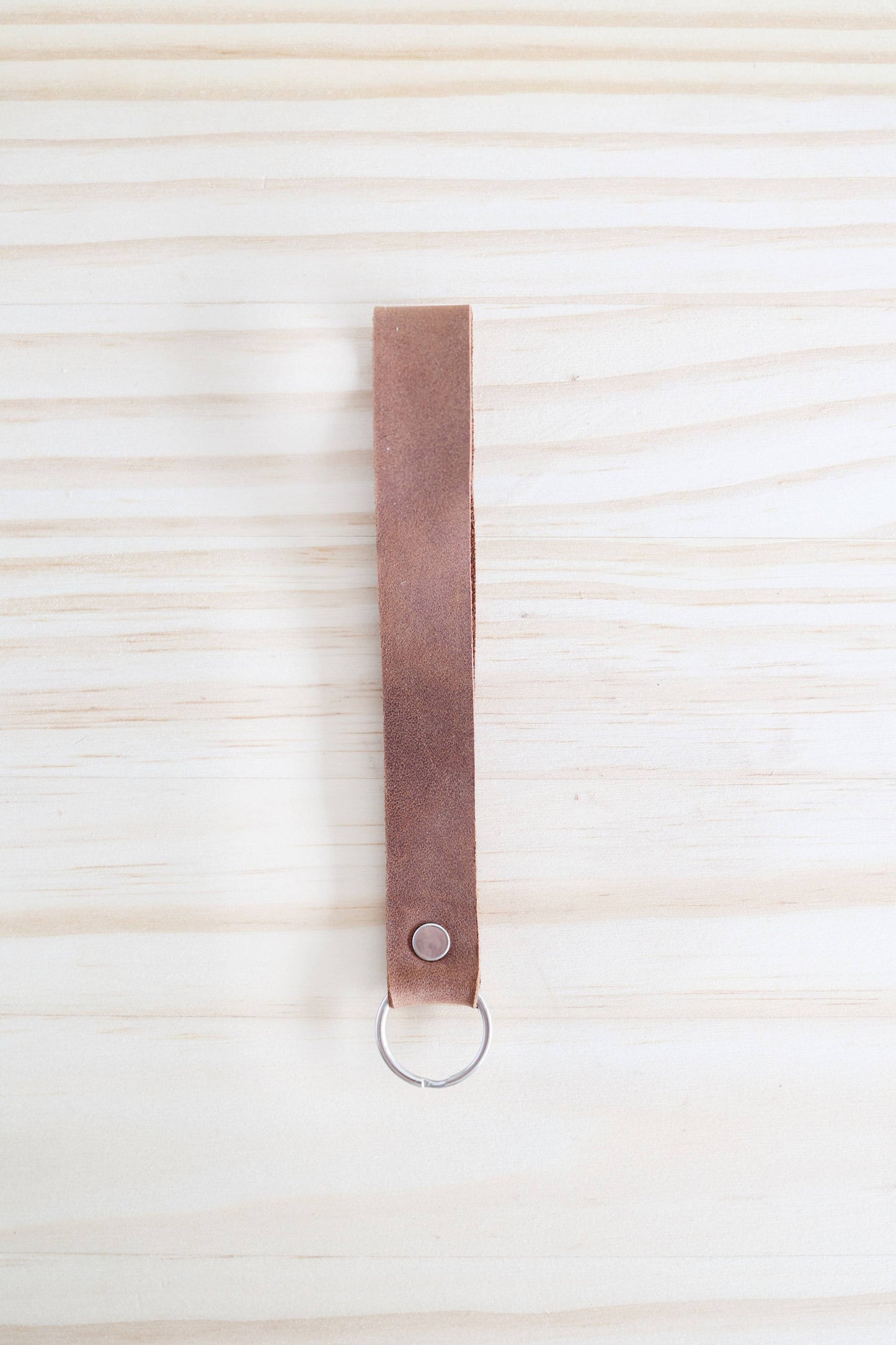 Leather Keychain Wristlet: Chestnut