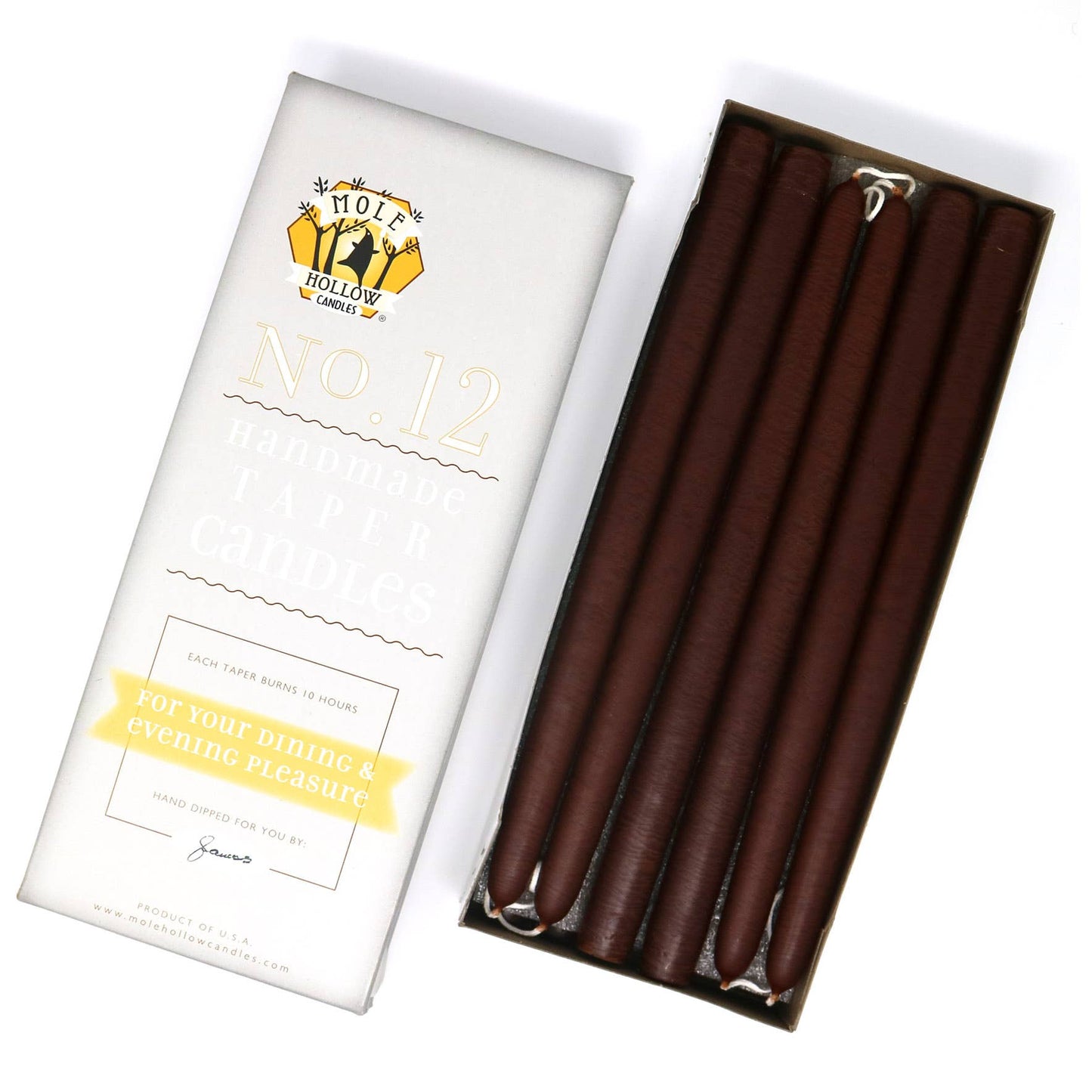 12" Hand Dipped Unscented Taper Candles - 39 Colors USA Made: Off White