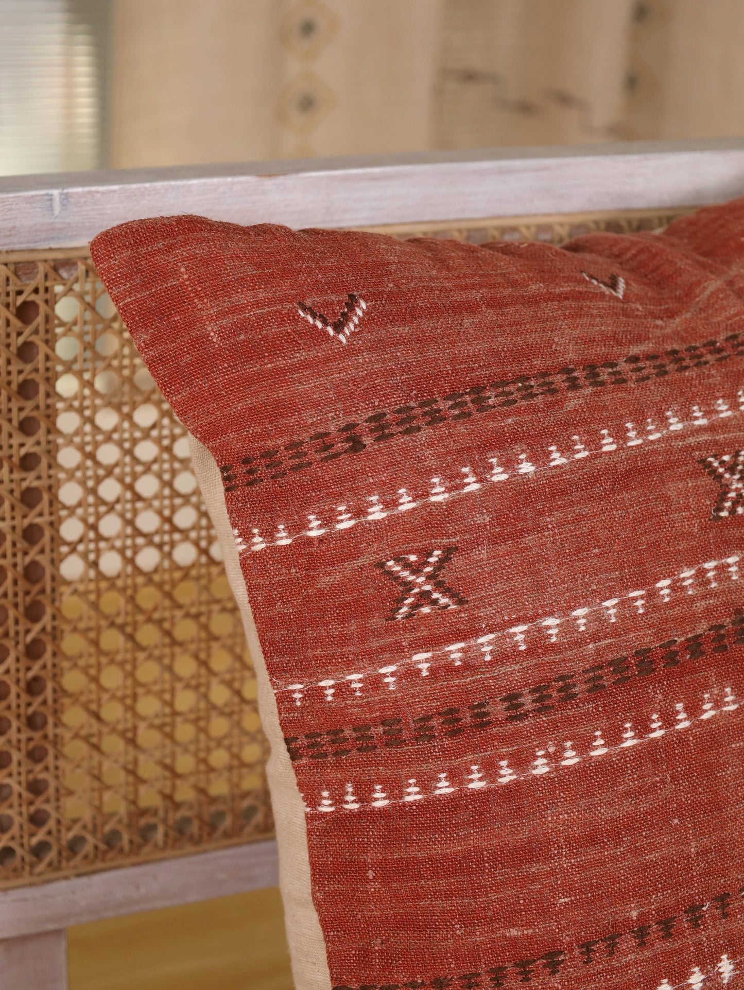 Rust Hand Embroidered Bhujodi Cover | 20” x  20” with feather insert