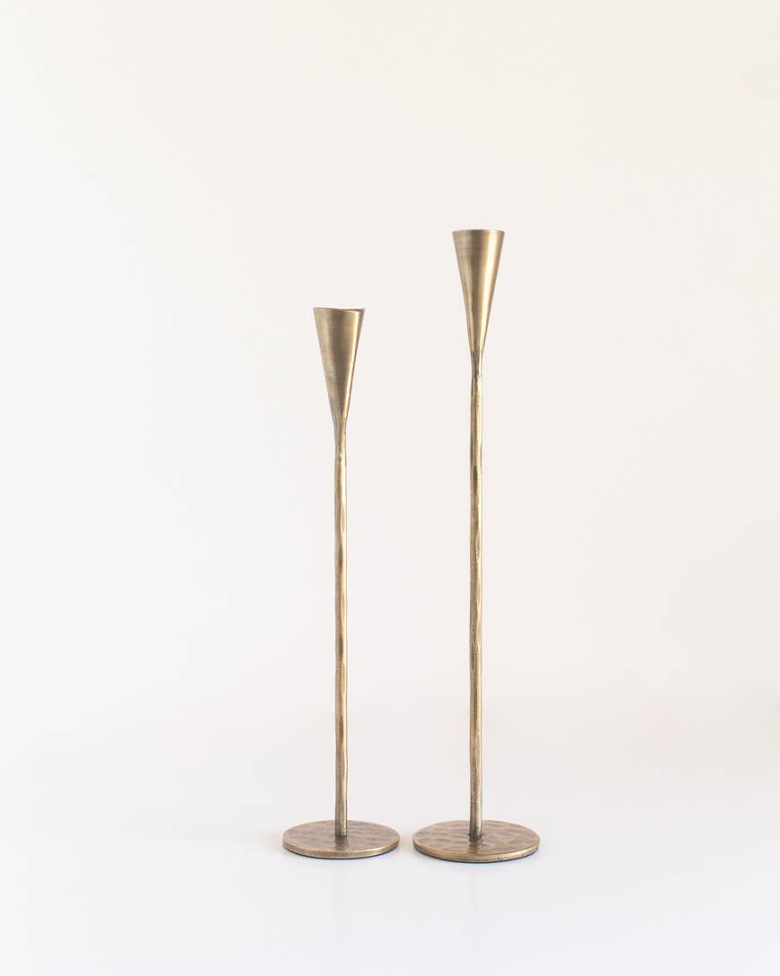 Hand-Forged Iron Candle Stands - Set of 2